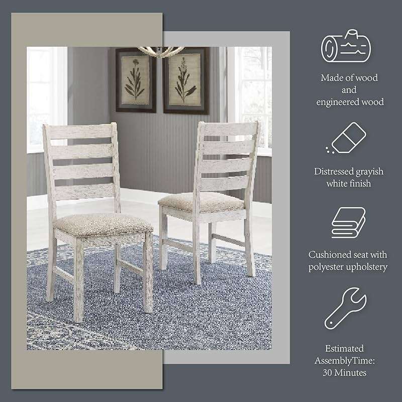 Signature Design by Ashley Skempton Dining Chairs Set of 2, Cushioned Seat, Wood and Engineered Wood, Coastal Farmhouse Kitchen Seating, White & Light Brown, 18" W x 22" D x 39" H - Image 7