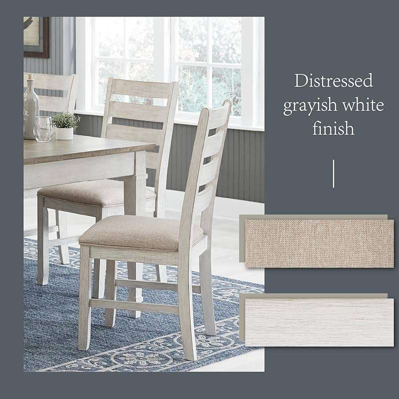 Signature Design by Ashley Skempton Dining Chairs Set of 2, Cushioned Seat, Wood and Engineered Wood, Coastal Farmhouse Kitchen Seating, White & Light Brown, 18" W x 22" D x 39" H - Image 9