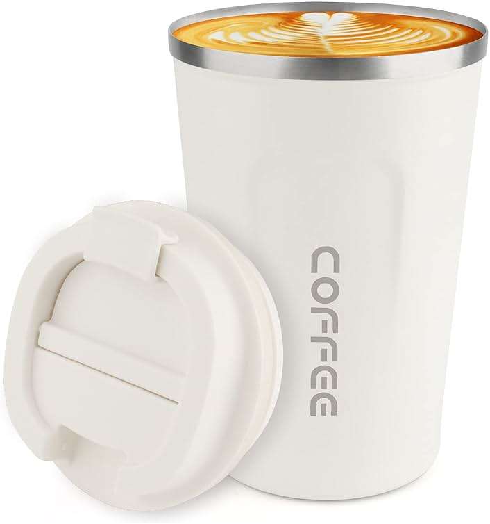 CS COSDDI 12 oz Stainless Steel Vacuum Insulated Tumbler - Coffee Travel Mug Spill Proof with Lid - Coffee Cup for Keep Hot/Ice Coffee,Tea and Beer (White) - Image 1