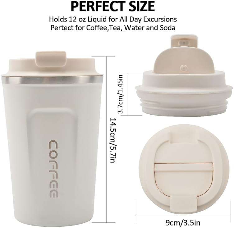 CS COSDDI 12 oz Stainless Steel Vacuum Insulated Tumbler - Coffee Travel Mug Spill Proof with Lid - Coffee Cup for Keep Hot/Ice Coffee,Tea and Beer (White) - Image 2