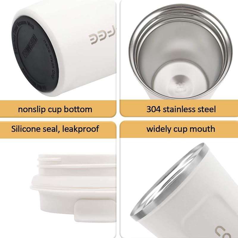 CS COSDDI 12 oz Stainless Steel Vacuum Insulated Tumbler - Coffee Travel Mug Spill Proof with Lid - Coffee Cup for Keep Hot/Ice Coffee,Tea and Beer (White) - Image 3