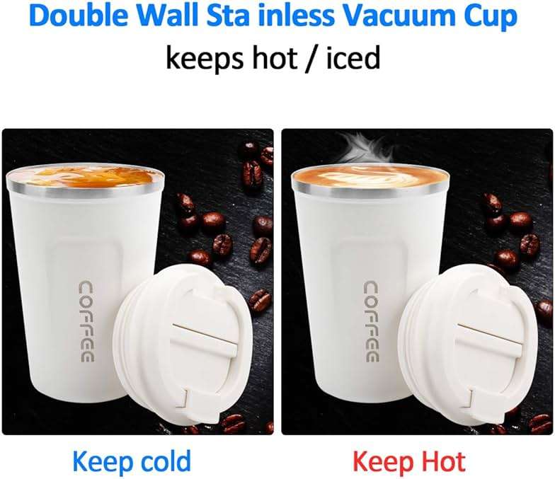 CS COSDDI 12 oz Stainless Steel Vacuum Insulated Tumbler - Coffee Travel Mug Spill Proof with Lid - Coffee Cup for Keep Hot/Ice Coffee,Tea and Beer (White) - Image 5