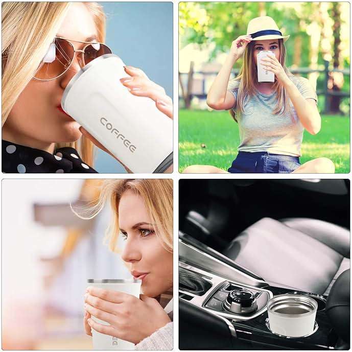 CS COSDDI 12 oz Stainless Steel Vacuum Insulated Tumbler - Coffee Travel Mug Spill Proof with Lid - Coffee Cup for Keep Hot/Ice Coffee,Tea and Beer (White) - Image 7