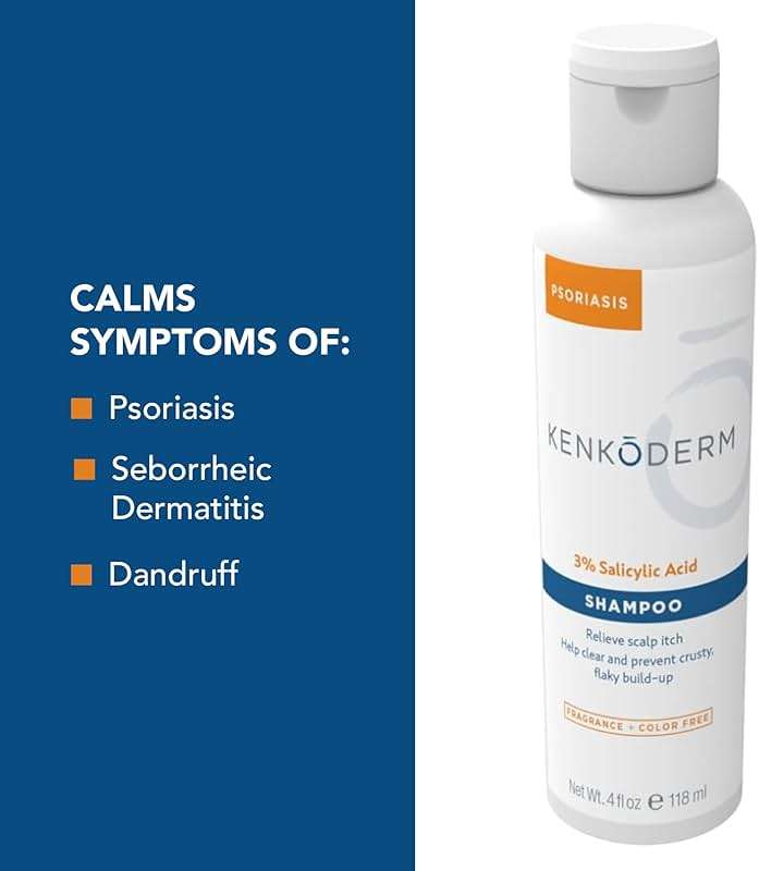 Kenkoderm Psoriasis Shampoo - 3 Percent Salicylic Acid Formula, Anti-Dandruff Cleanser for Itchy or Dry Hair & Scalp, Color & Fragrance Free, 4 Fluid Ounce - Image 6