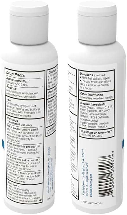 Kenkoderm Psoriasis Shampoo - 3 Percent Salicylic Acid Formula, Anti-Dandruff Cleanser for Itchy or Dry Hair & Scalp, Color & Fragrance Free, 4 Fluid Ounce - Image 7