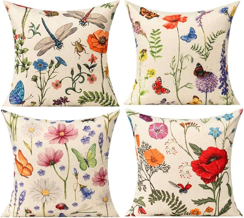 All Smiles Outdoor Patio Throw Pillow Covers 18x18 Set of 4 Spring Summer Garden Flowers Farmhouse Décor Outside Furniture Bench Chair Decorative Cushion Cases for Swing Deep Seat Bed Couch Sofa - Image 1