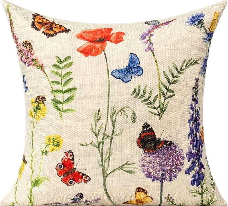 All Smiles Outdoor Patio Throw Pillow Covers 18x18 Set of 4 Spring Summer Garden Flowers Farmhouse Décor Outside Furniture Bench Chair Decorative Cushion Cases for Swing Deep Seat Bed Couch Sofa - Image 3
