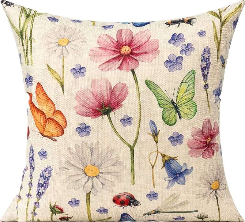 All Smiles Outdoor Patio Throw Pillow Covers 18x18 Set of 4 Spring Summer Garden Flowers Farmhouse Décor Outside Furniture Bench Chair Decorative Cushion Cases for Swing Deep Seat Bed Couch Sofa - Image 4