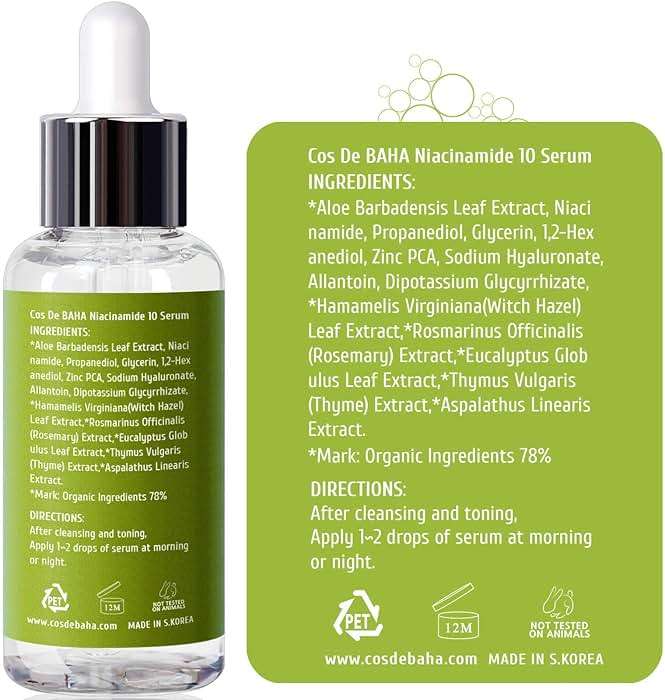 Cos De BAHA Niacinamide 10% Serum 2 Fl Oz – Zinc PCA, Hyaluronic Acid & Aloe for Balancing, Pore-Refining & Uneven Tone (60 ml) - Image 5