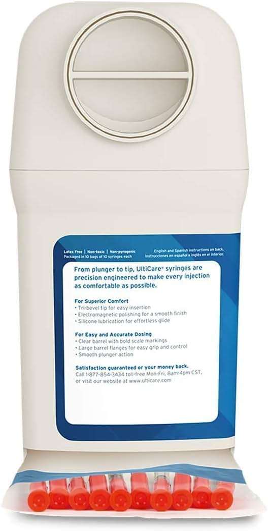 UltiCare VetRx U-40 UltiGuard Safe Pack Pet Insulin Syringes 1/2cc, 29G x 1/2", 100 ct (With 1/2 Unit Markings) - Image 7