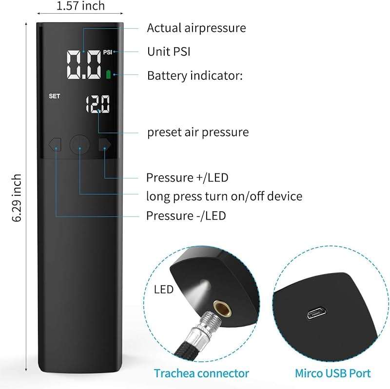 Pumteck Electric Ball Pump, Smart Air Pump Portable Fast Ball Inflation with Precise Pressure Gauge and Digital LCD Display for Football Basketball Volleyball Football - Image 5