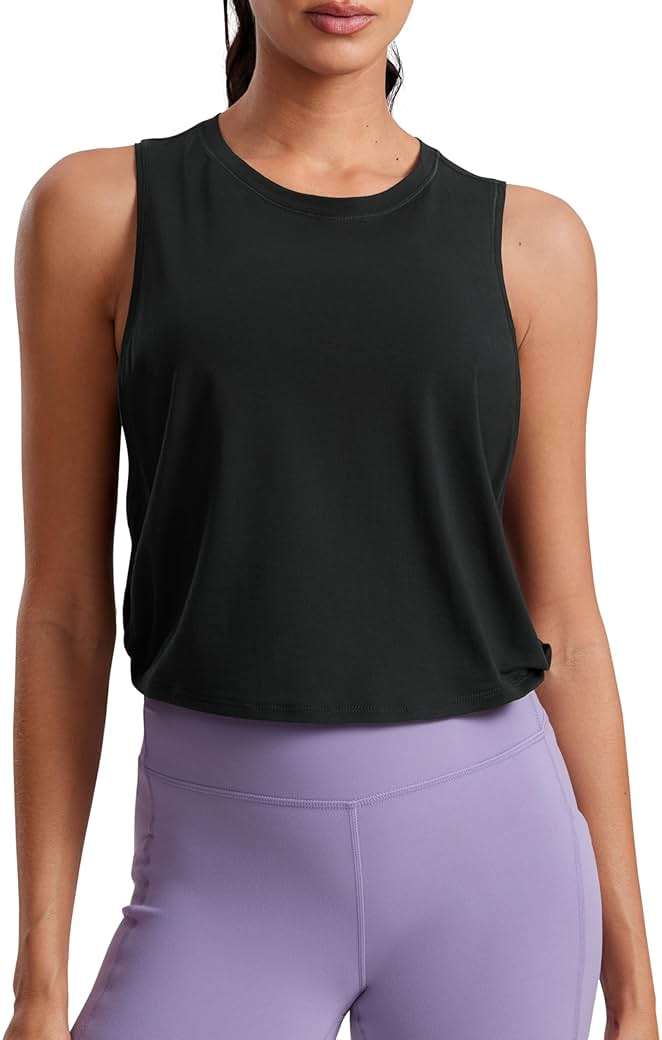 CRZ YOGA Pima Cotton Large Armhole Tank Tops for Women - Workout Sport Athletic Yoga Running Gym Loose Crop Sleeveless Shirts - Image 2