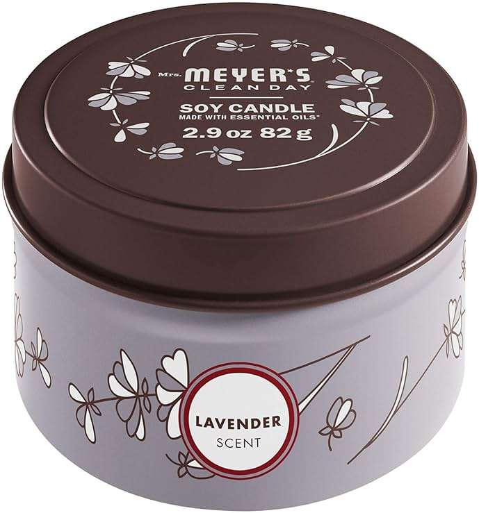 MRS. MEYER'S CLEAN DAY Soy Tin Candle, 12 Hour Burn Time, Made with Soy Wax and Essential Oils, Lavender, 2.9 Oz - Image 1
