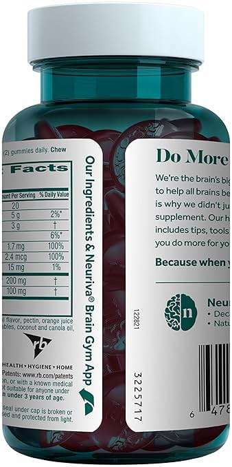 NEURIVA Plus Brain Supplements for Memory and Focus, Clinically Tested Nootropics Neurofactor and Phosphatidylserine with Vitamin B12, Vitamin B6, 50 Count Strawberry Gummies - Image 18