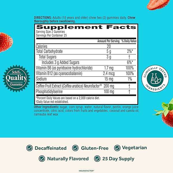 NEURIVA Plus Brain Supplements for Memory and Focus, Clinically Tested Nootropics Neurofactor and Phosphatidylserine with Vitamin B12, Vitamin B6, 50 Count Strawberry Gummies - Image 3