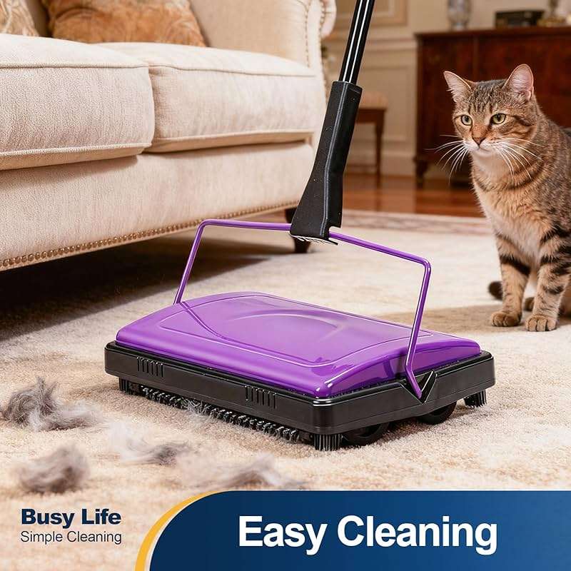 Yocada Carpet Sweeper Cleaner for Home Office Low&Undercoat Carpets Rugs Pet Hair Dust Scraps Paper Small Rubbish Cleaning with a Brush - Image 2