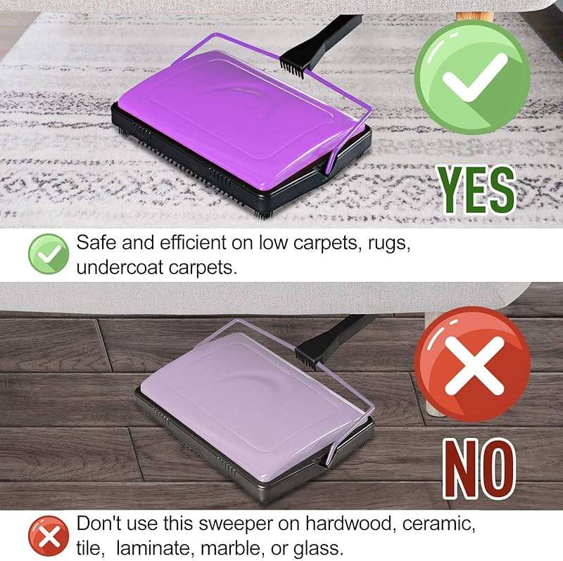 Yocada Carpet Sweeper Cleaner for Home Office Low&Undercoat Carpets Rugs Pet Hair Dust Scraps Paper Small Rubbish Cleaning with a Brush - Image 4