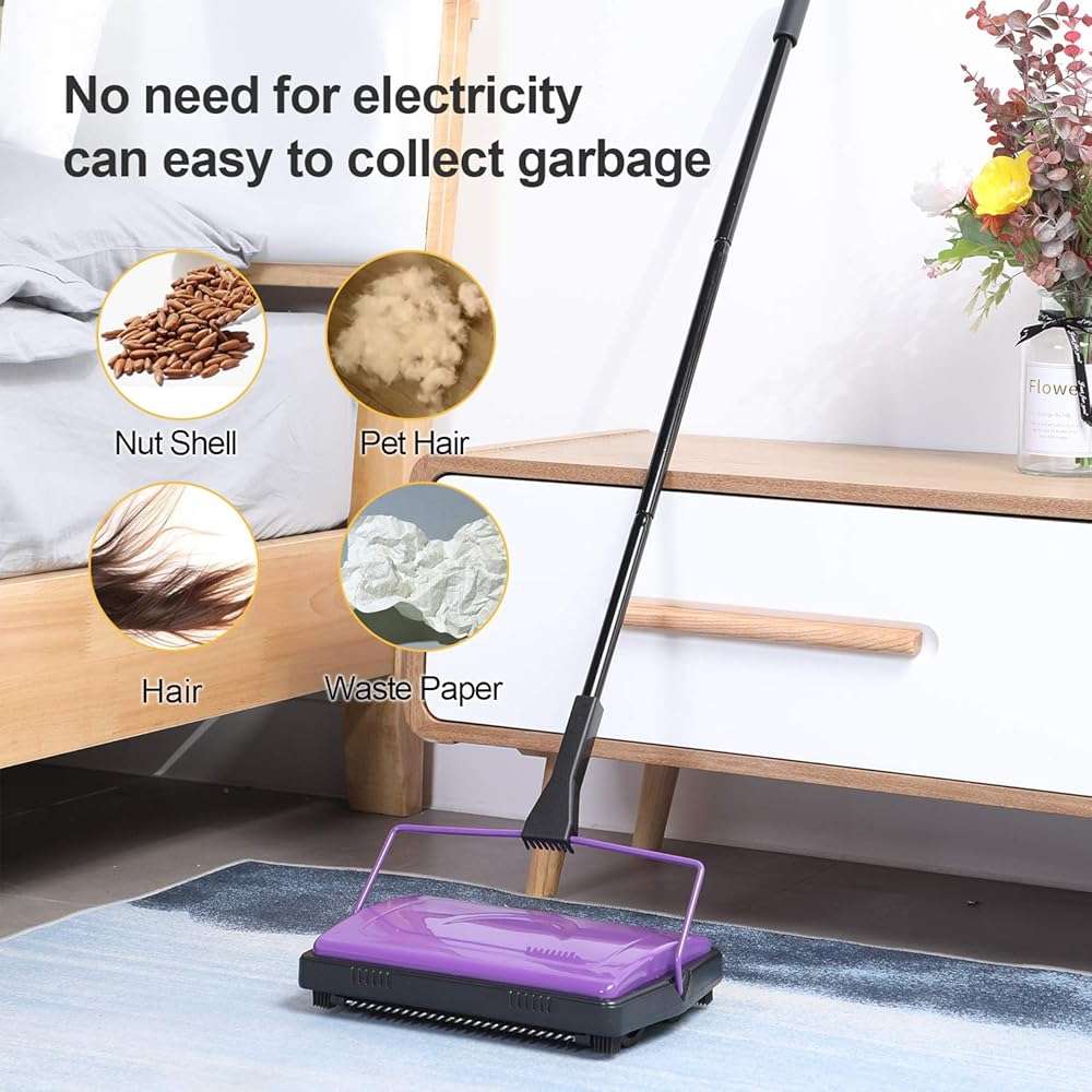 Yocada Carpet Sweeper Cleaner for Home Office Low&Undercoat Carpets Rugs Pet Hair Dust Scraps Paper Small Rubbish Cleaning with a Brush - Image 8