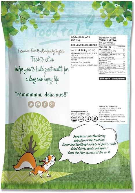 Food to Live Organic Black Lentils, 10 Pounds – Non-GMO, Whole Dry Pulses, Raw, Sproutable, Kosher, Vegan, Bulk Legumes, Black Masoor Daal. Rich in Thiamin, Folate, Protein. Great for Tacos, Soups - Image 2