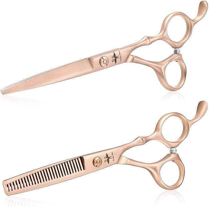 PURPLEBIRD Hair Cutting Scissors Thinning Shear Set Professional Barber 6 inch Texturizing Blending Shear Razor Edge Haircut Styling Kit for Men, Women, and Kids, Japanese Stainless Steel, Rose Gold - Image 1