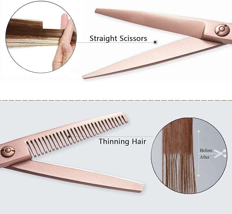 PURPLEBIRD Hair Cutting Scissors Thinning Shear Set Professional Barber 6 inch Texturizing Blending Shear Razor Edge Haircut Styling Kit for Men, Women, and Kids, Japanese Stainless Steel, Rose Gold - Image 2