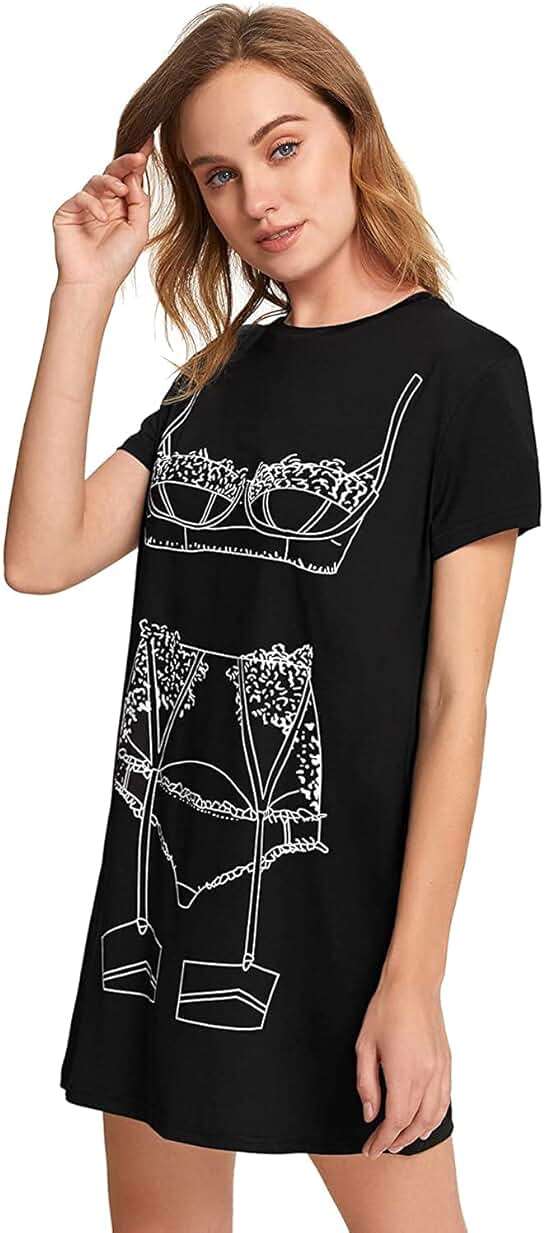 Floerns Women's Funny Lingerie Nightgown Cute Print Tshirt Sleepdress - Image 3