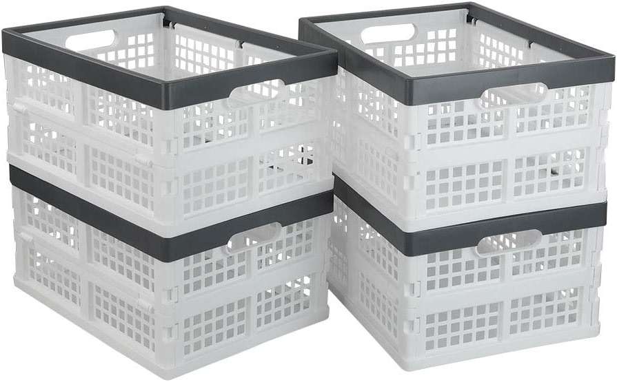 Teyyvn 4-Pack Collapsible Milk Crates, 15L Plastic Stackable Storage Bins Utility Folding Baskets - Image 1