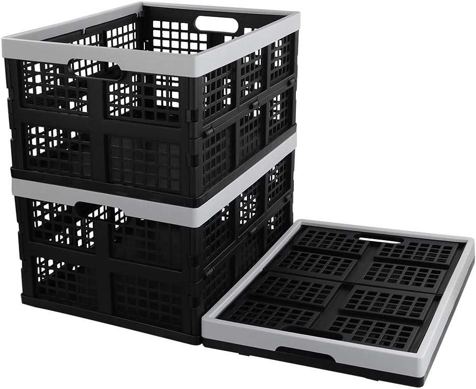 Kekow 30 L Black Plastic Collapsible Storage Basket, 3-Pack Folding Crates Storage - Image 1