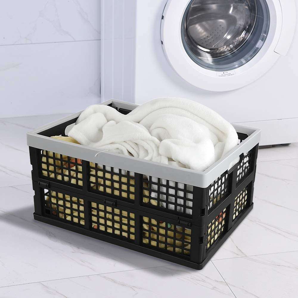 Kekow 30 L Black Plastic Collapsible Storage Basket, 3-Pack Folding Crates Storage - Image 4