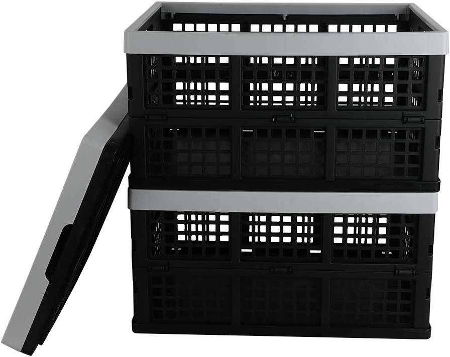 Kekow 30 L Black Plastic Collapsible Storage Basket, 3-Pack Folding Crates Storage - Image 6