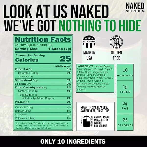 NAKED Super Greens Powder Organic Greens Supplement - Only 10 Premium Ingredients - Vegan, Non-GMO, Prebiotic and Probiotic - 35 Servings - Image 3