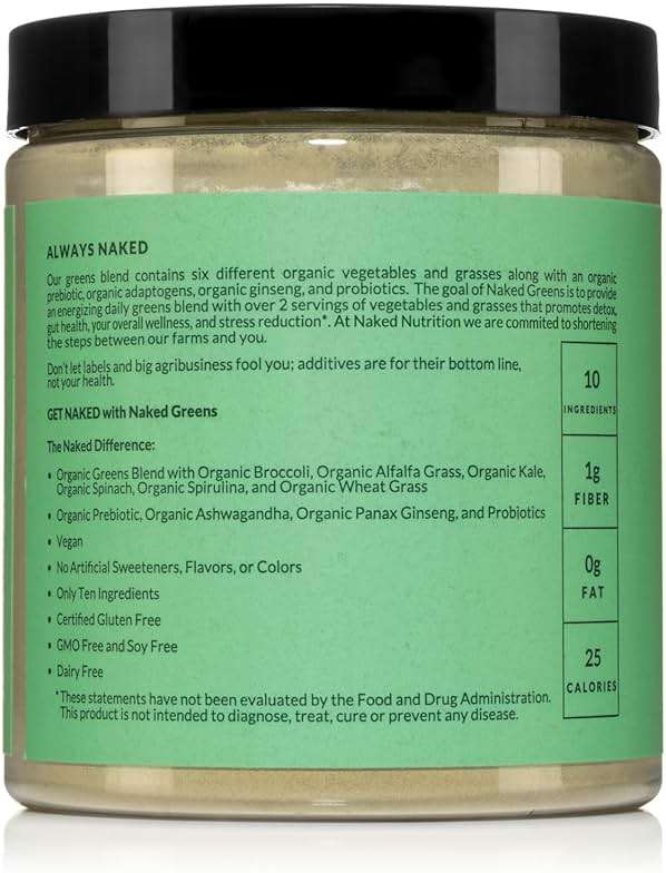NAKED Super Greens Powder Organic Greens Supplement - Only 10 Premium Ingredients - Vegan, Non-GMO, Prebiotic and Probiotic - 35 Servings - Image 8
