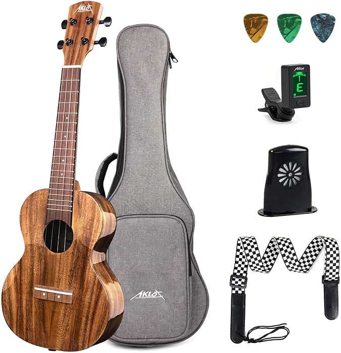 AKLOT All Solid Acacia Ukulele, 23 Inch Concert Ukelele Super Warm tone for Professional Beginners Adults Kit with Free Online Courses,Gig Bag,Strap,Tuner,Picks,Book Instruction,Humidifier,Clean Cloth - Image 1