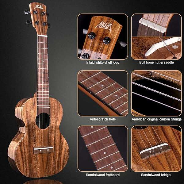 AKLOT All Solid Acacia Ukulele,Ukelele Super Warm tone for Professional Beginners Adults Kit W/Free Online Courses,Gig Bag,Strap,Tuner,Picks,Book,Humidifier,Clean Cloth (Acoustic, 23 inch) - Image 2