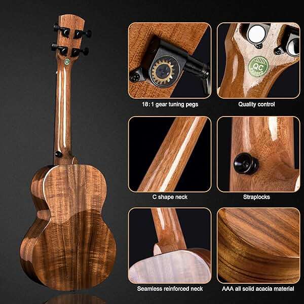 AKLOT All Solid Acacia Ukulele, 23 Inch Concert Ukelele Super Warm tone for Professional Beginners Adults Kit with Free Online Courses,Gig Bag,Strap,Tuner,Picks,Book Instruction,Humidifier,Clean Cloth - Image 3