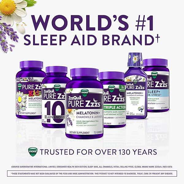 ZzzQuil PURE Zzzs Triple Action, Melatonin Gummies, Melatonin 6mg, 3X Melatonin, Sleep Aid with Ashwagandha, Calm Mood, Antioxidant Action, Sleep Aids for Adults, 60 Sleep Gummies - Image 6