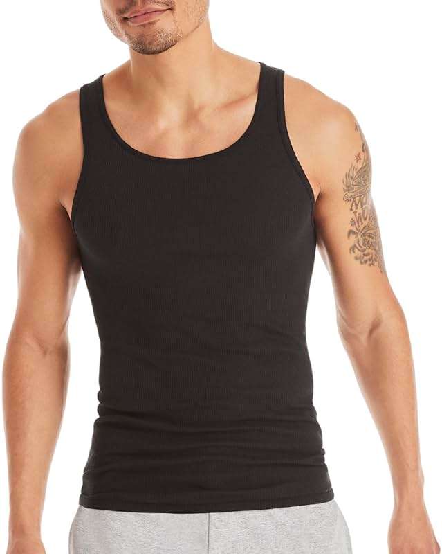 Hanes Men's Tank Undershirt Pack, Cotton Tank Undershirt, Moisture-Wicking, Breathable, White or Grey/Black, Multi-Pack - Image 2
