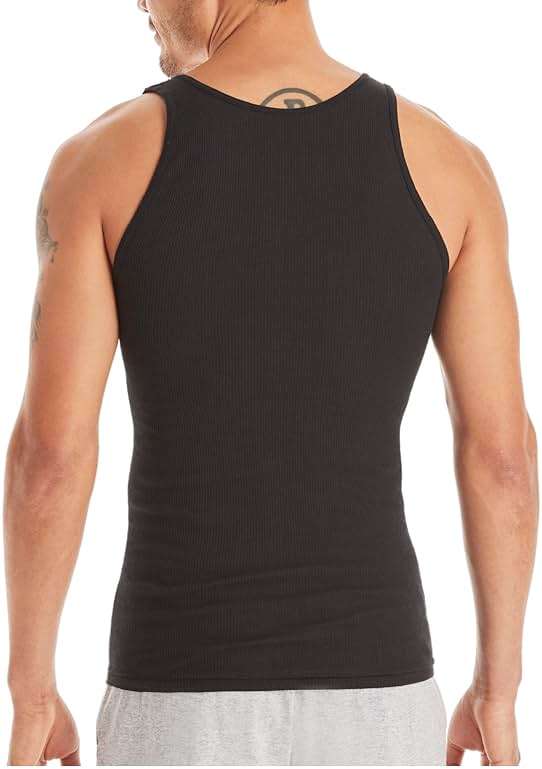 Hanes Men's Tank Undershirt Pack, Cotton Tank Undershirt, Moisture-Wicking, Breathable, White or Grey/Black, Multi-Pack - Image 3