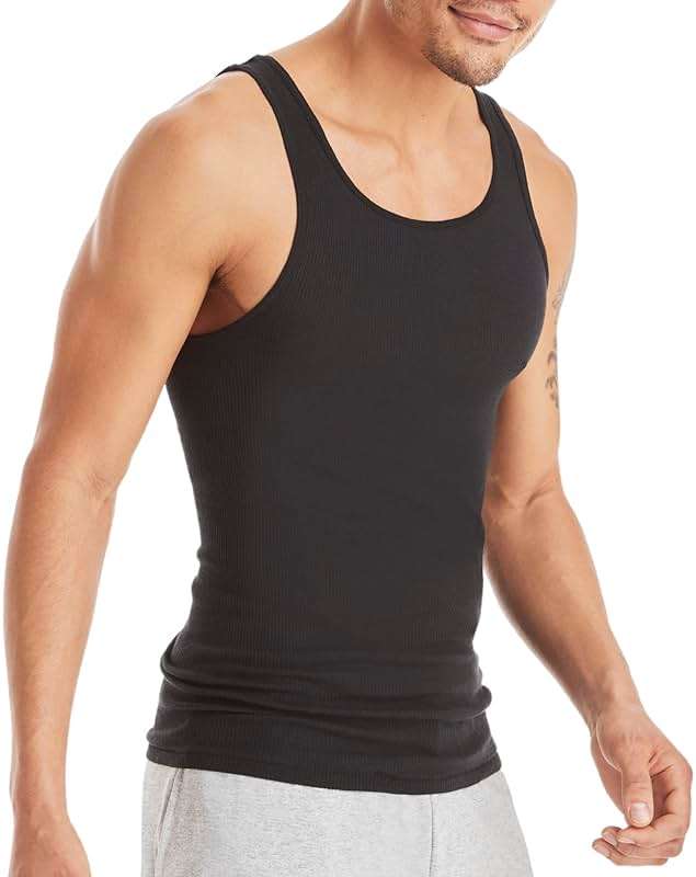 Hanes Men's Tank Undershirt Pack, Cotton Tank Undershirt, Moisture-Wicking, Breathable, White or Grey/Black, Multi-Pack - Image 4