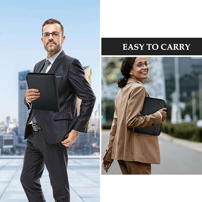 ProCase Portfolio Business Padfolio Folder with Zipper, Conference Meeting Executive File Legal Document Organizer with Pockets Letter Size A4 Writing Pad Notepad Padfolio -Black - Image 3