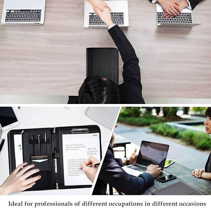 ProCase Portfolio Business Padfolio Folder with Zipper, Conference Meeting Executive File Legal Document Organizer with Pockets Letter Size A4 Writing Pad Notepad Padfolio -Black - Image 5