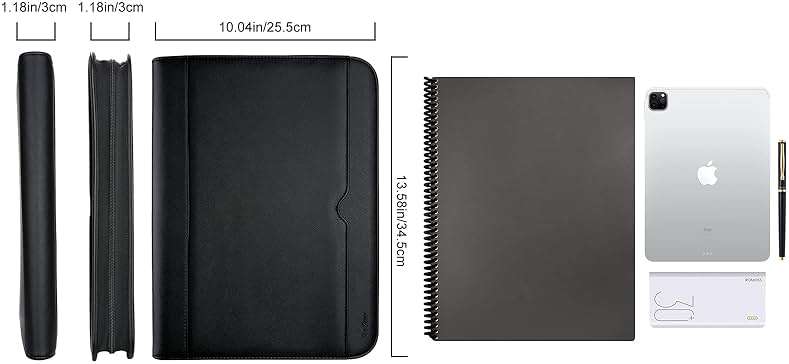 ProCase Portfolio Business Padfolio Folder with Zipper, Conference Meeting Executive File Legal Document Organizer with Pockets Letter Size A4 Writing Pad Notepad Padfolio -Black - Image 6