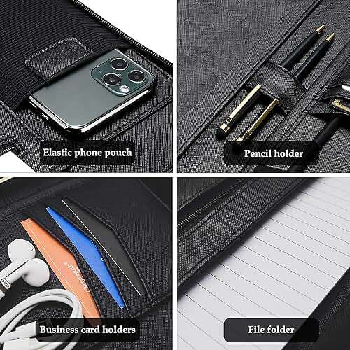 ProCase Portfolio Business Padfolio Folder with Zipper, Conference Meeting Executive File Legal Document Organizer with Pockets Letter Size A4 Writing Pad Notepad Padfolio -Black - Image 7