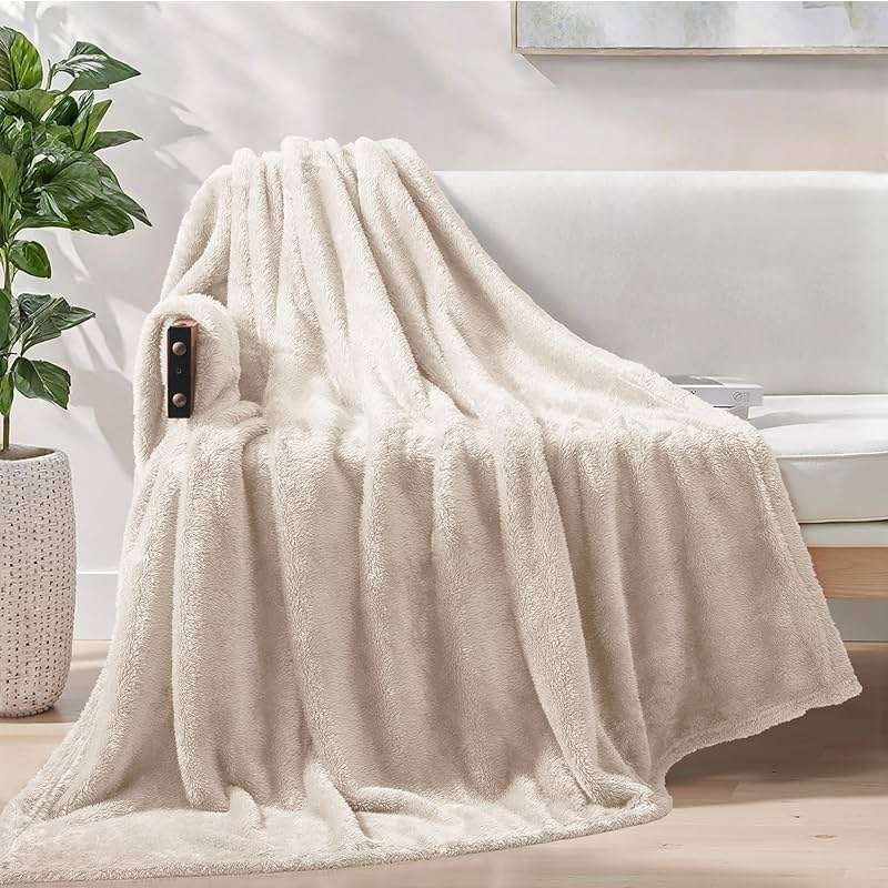 Exclusivo Mezcla Plush Fuzzy Fleece Throw Blanket Extra Large, Super Soft, Fluffy and Warm Blankets for Couch, Bed, All Season (Beige, 50x70 inches) - Image 1