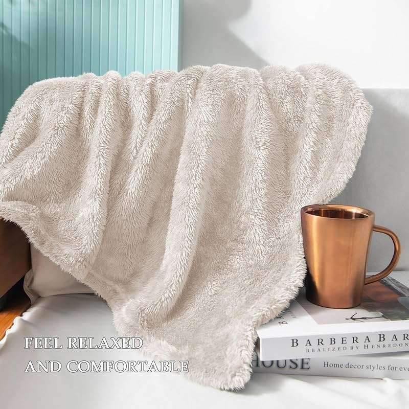 Exclusivo Mezcla Plush Fuzzy Fleece Throw Blanket Extra Large, Super Soft, Fluffy and Warm Blankets for Couch, Bed, All Season (Beige, 50x70 inches) - Image 5