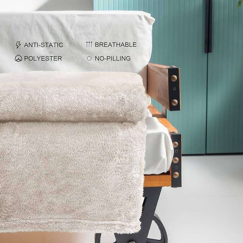 Exclusivo Mezcla Plush Fuzzy Fleece Throw Blanket Extra Large, Super Soft, Fluffy and Warm Blankets for Couch, Bed, All Season (Beige, 50x70 inches) - Image 6