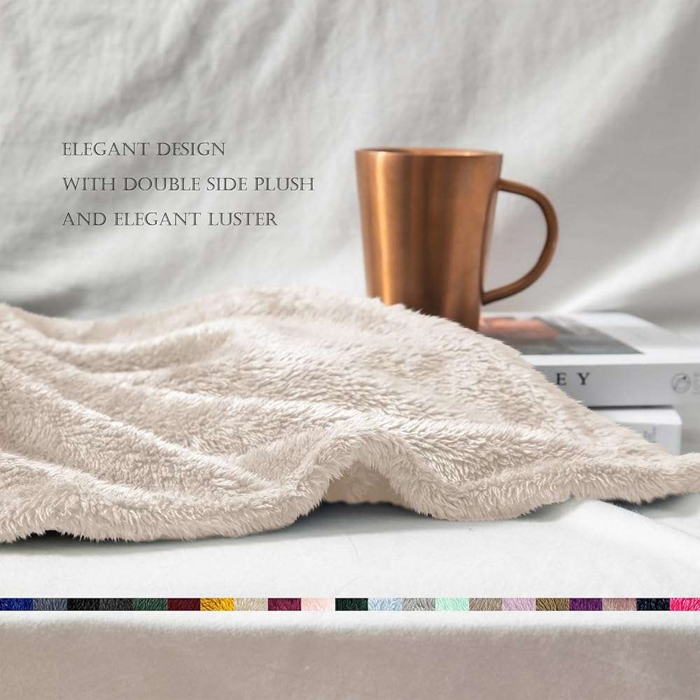 Exclusivo Mezcla Plush Fuzzy Fleece Throw Blanket Extra Large, Super Soft, Fluffy and Warm Blankets for Couch, Bed, All Season (Beige, 50x70 inches) - Image 7