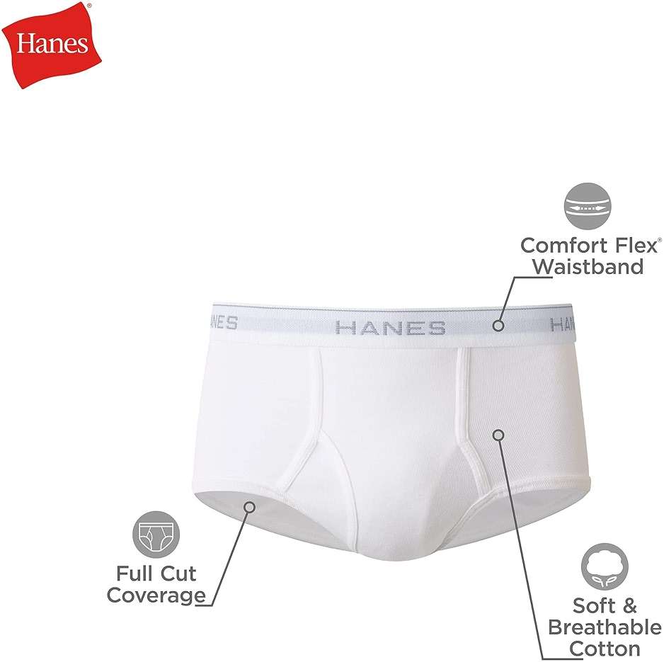Hanes Men's Underwear Brief Pack, Full Rise Cotton Briefs, Moisture-Wicking Underwear, White, Multi-pack - Image 5