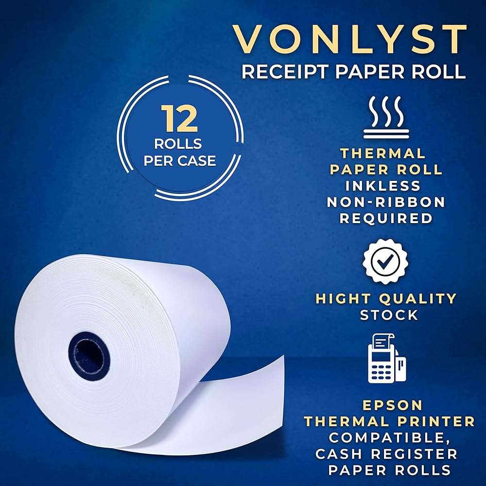 3 1/8 x 230 Thermal POS Rolls for Epson Printers, BPA Free Thermal Printing Compatible with TM-T88 TM-T70 TM-T80 TM-T85 TM-H6000 T90 Series, Credit Card Machine & POS Printer Supplies, Pack of 12 - Image 5