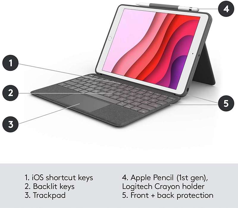 Logitech Combo Touch for iPad (7th, 8th and 9th Generation) Keyboard case with trackpad, Wireless Keyboard, Smart Connector Technology - Graphite - Image 7
